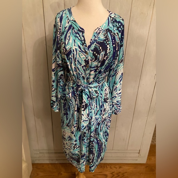 Lilly Pulitzer Bailor Dress Women Crash the Bash Button-Up Stretch V-neck Sz-XL - Picture 4 of 13